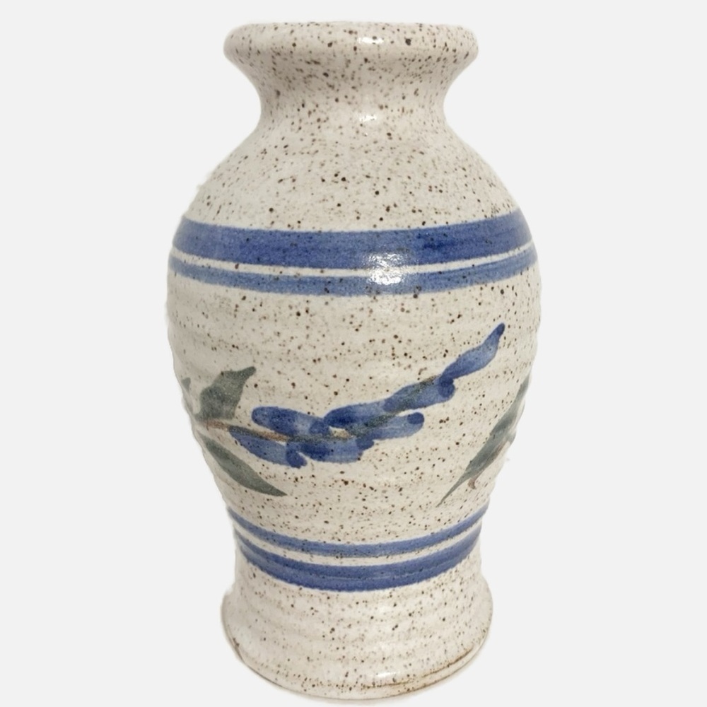 Unbranded Handcrafted Stoneware Art Pottery Bud Vase Speckle Glaze Floral Design